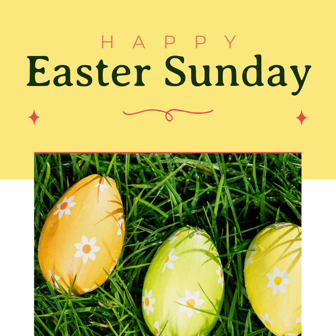 Bright Happy Easter Sunday Greeting with Colorful Eggs on Grass - Download Free Stock Templates Pikwizard.com