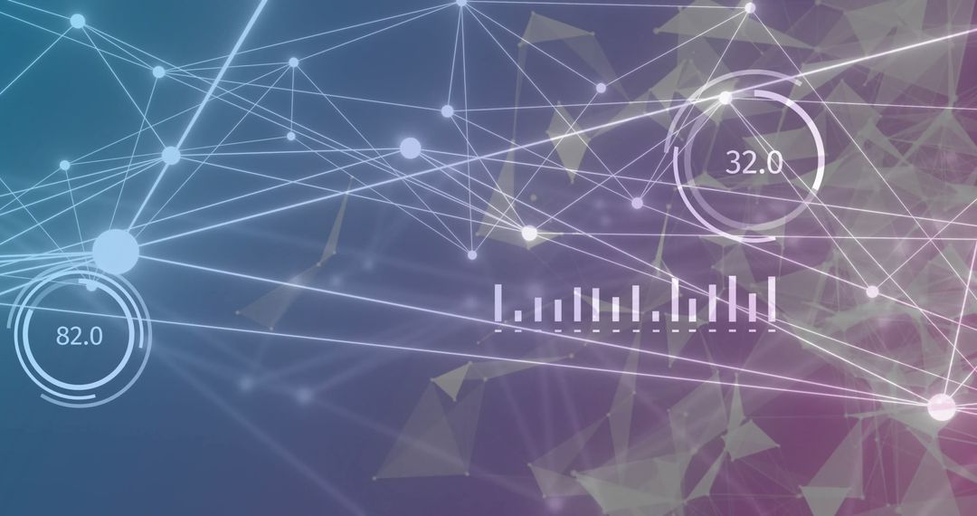 Digital Network Concept with Floating Statistics and Graphs on Dark Background