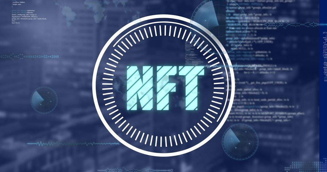NFT Concept with Digital Data Overlay on Blurred Background