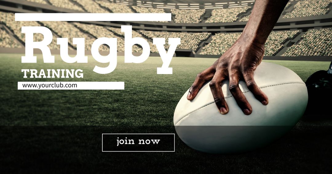 Hand Holding Rugby Ball on Field Promoting Training Event - Download Free Stock Templates Pikwizard.com