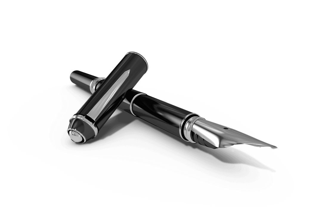 Elegant Black Fountain Pen on Transparent Background Illustration