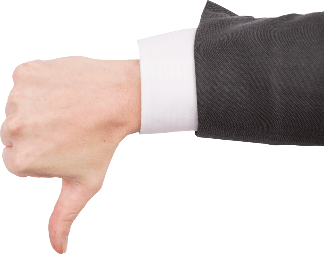 Businessman's Hand Showing Thumbs Down Transparent Background