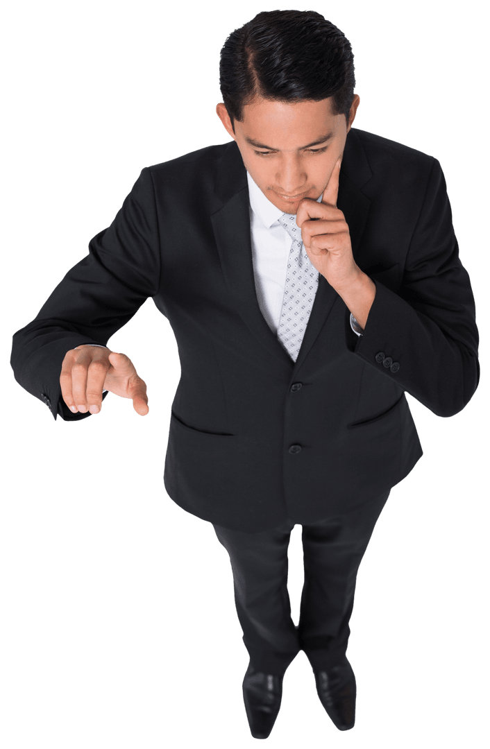 Transparent Asian Businessman Interacting with Virtual Interface