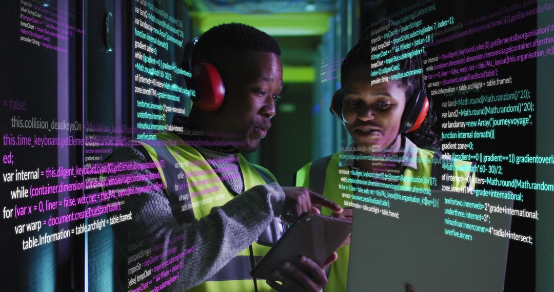 Engineers Collaborating in Data Center with Holographic Interface