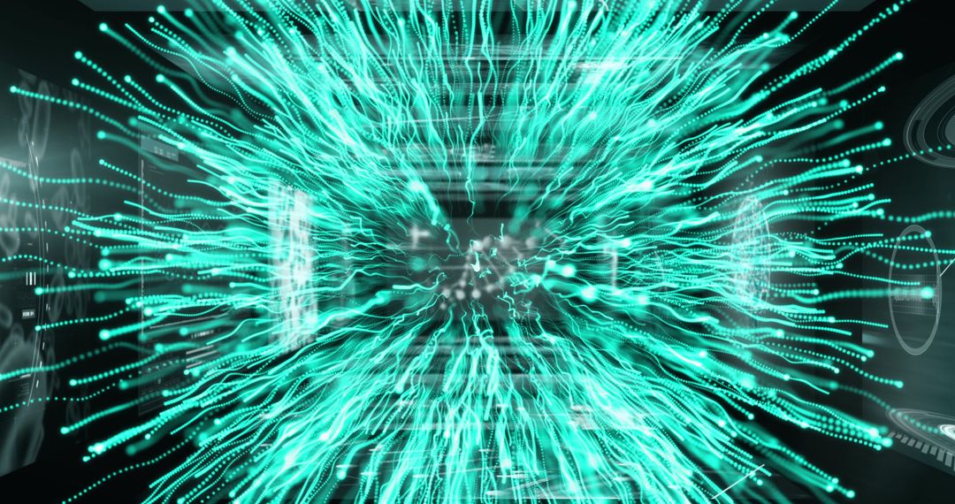 Spinning DNA Strand with Blue Light Trails and Data Visualization