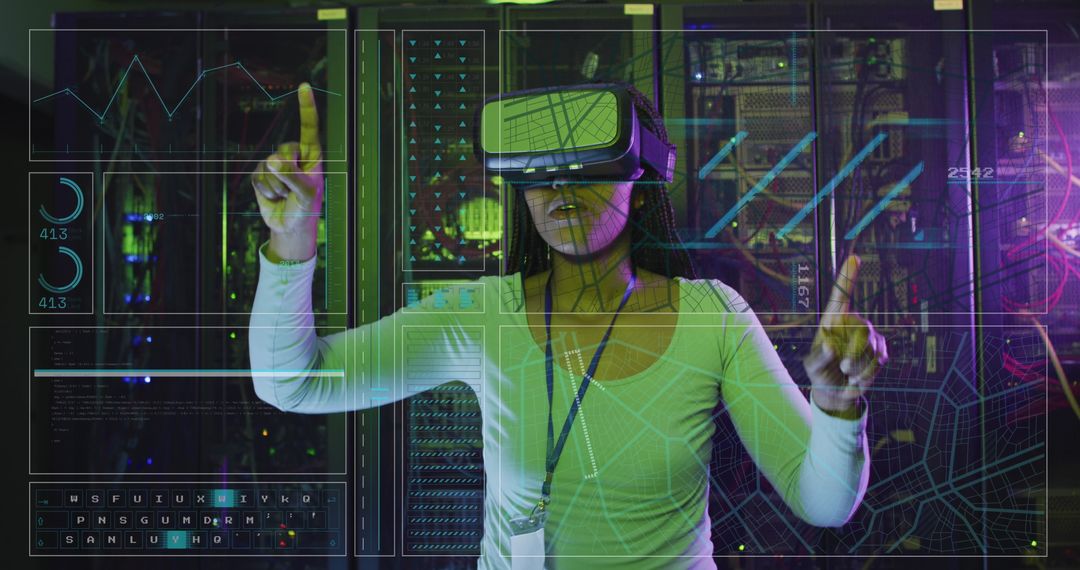 African American IT Engineer Using VR for Data Processing