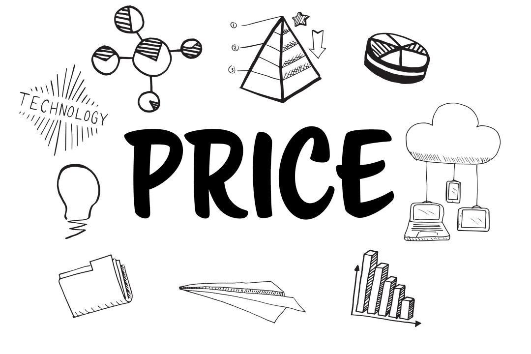 Price Concept with Business Icons on Transparent Background