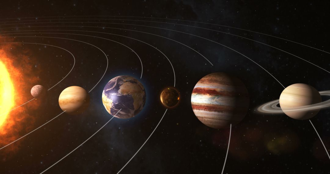 Solar System with Planets Aligned Showing orbits - Free Images, Stock Photos and Pictures on Pikwizard.com