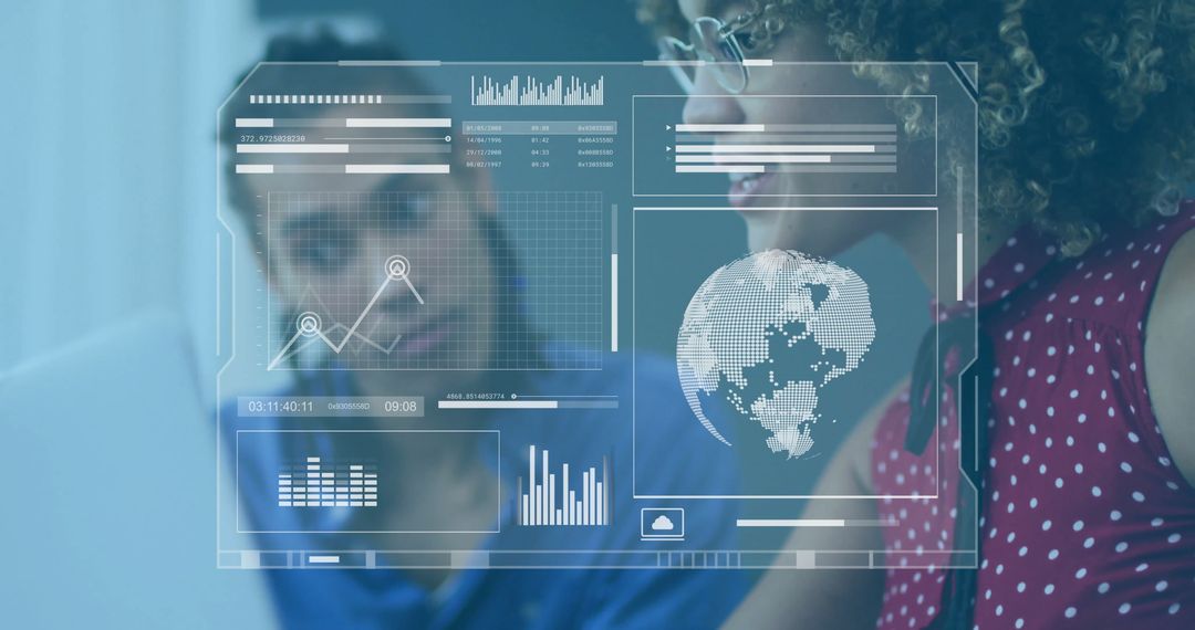 Colleagues Engaging with Futuristic Data Interface