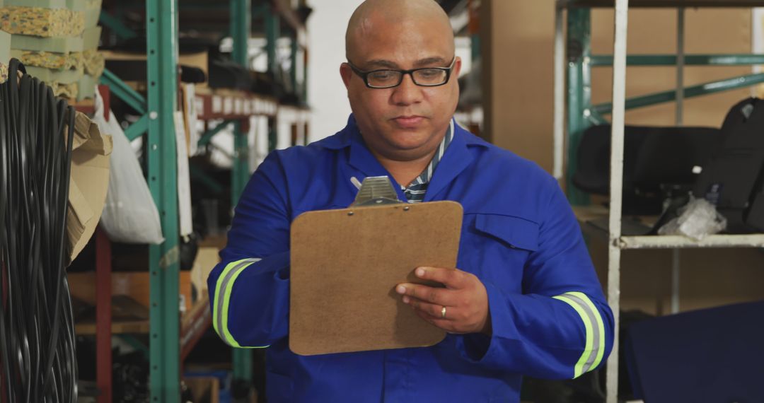 Warehouse Worker with Clipboard Conducting Inventory Inspection - Free Images, Stock Photos and Pictures on Pikwizard.com