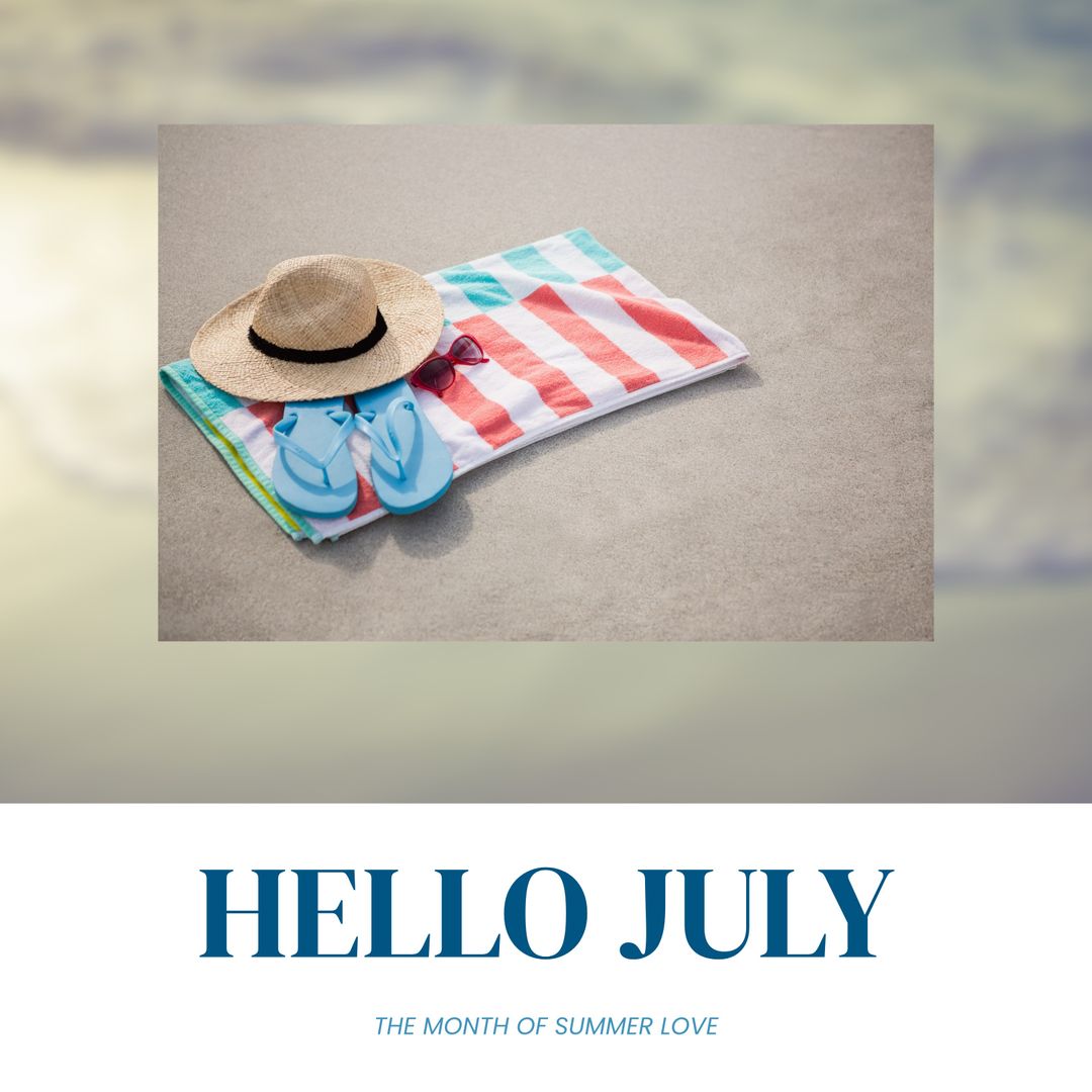 Summer Beach Essentials with Hat and Flip-Flops