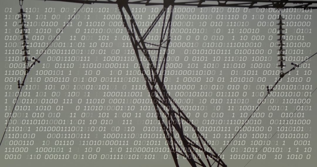 Steel Transmission Tower with Binary Code Overlay