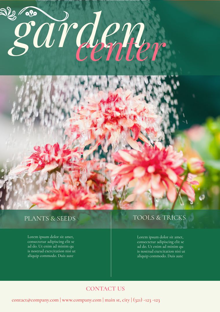 Vibrant Garden Blooms Under Refreshing Waterfall