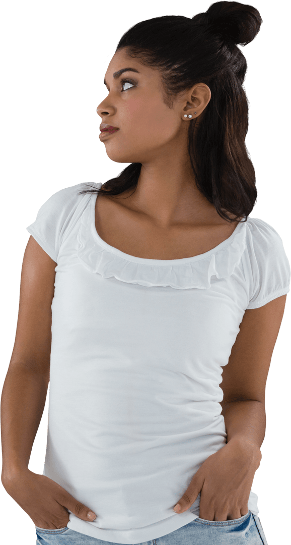 Transparent Young Woman Looking Contemplative and Thoughtful