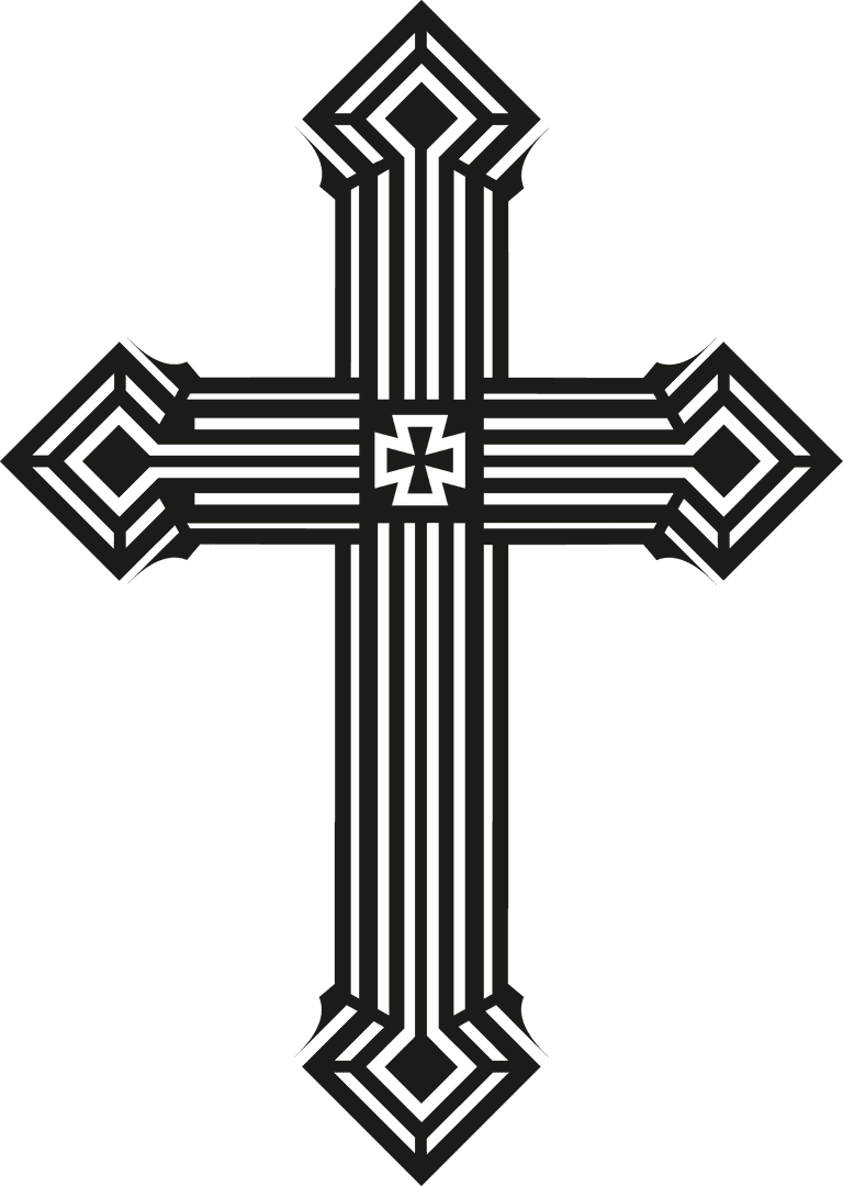 Geometric Black Line Cross on Transparent Background