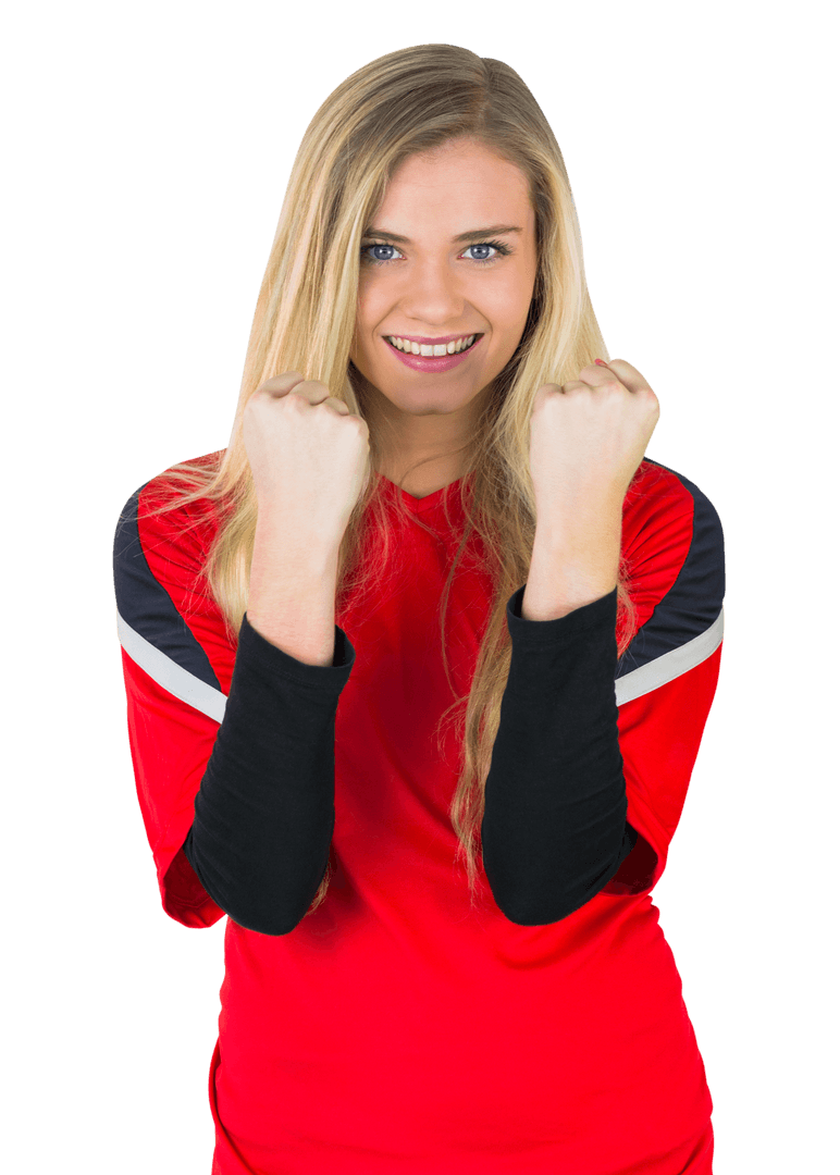 Cheerful Football Fan in Red Celebrating Victory Transparent Background
