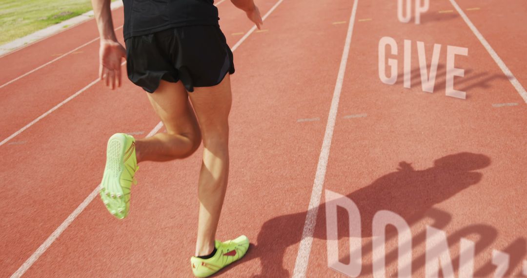 Athlete Running on Track Being Motivated by Messages - Free Images, Stock Photos and Pictures on Pikwizard.com