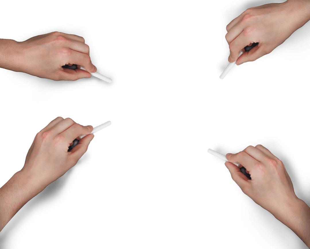 Hands Holding Chalk on Transparent Background with Copy Space
