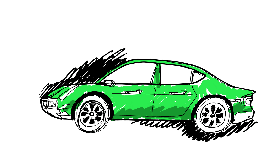 Green Car Sketch Artwork on Transparent Background Vector
