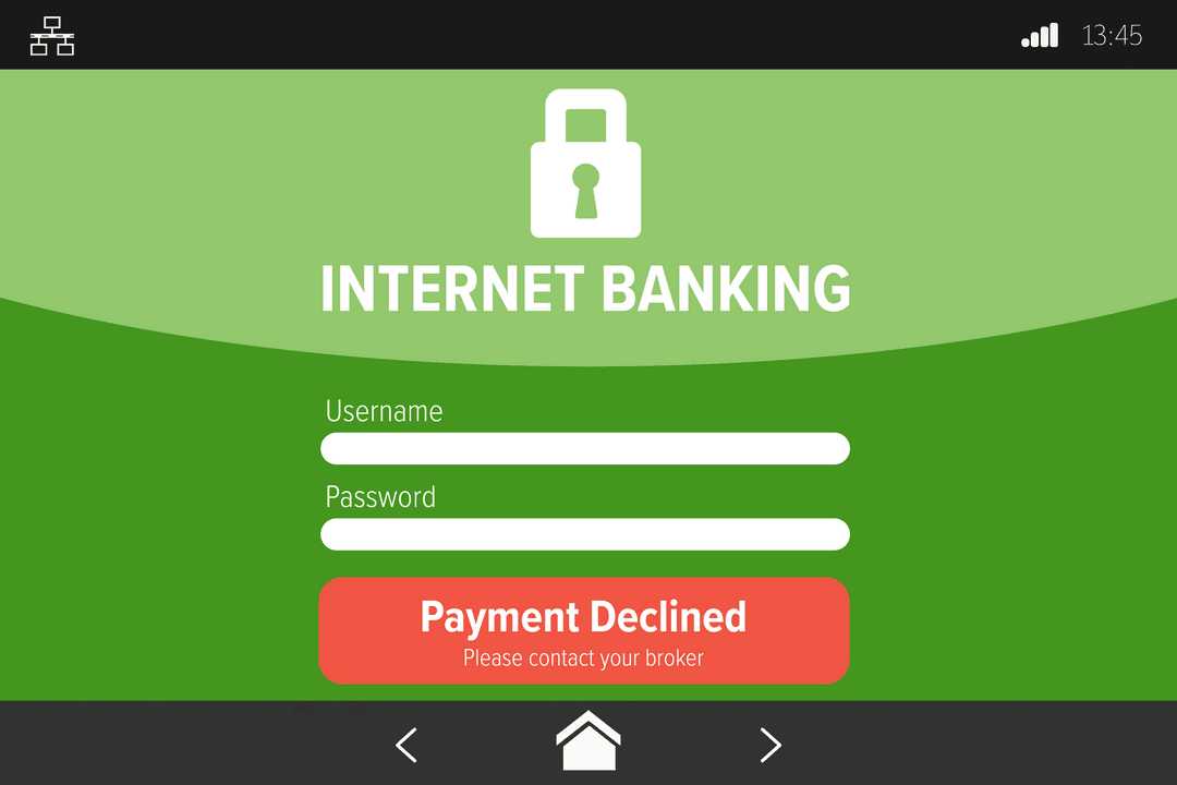 Transparent Mobile Banking Screen Showing Payment Declined
