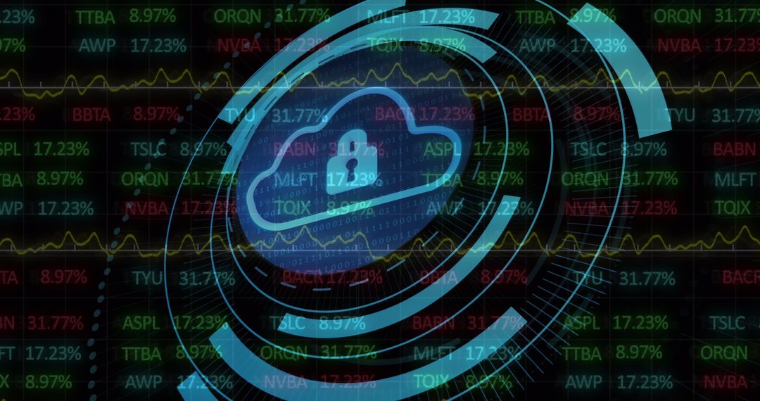 Digital Security Concept with Padlock Icon on Stock Market Background