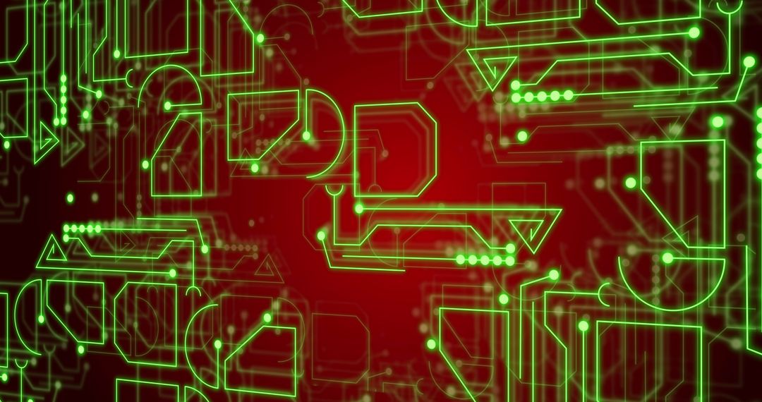 Abstract Neon Circuitry on Dynamic Red Background