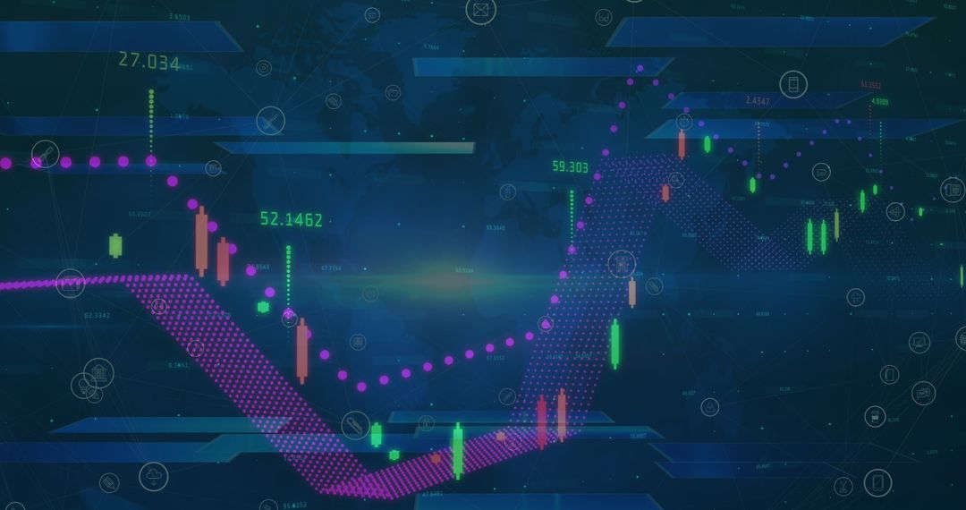 Futuristic digital data visualization with statistical graphs