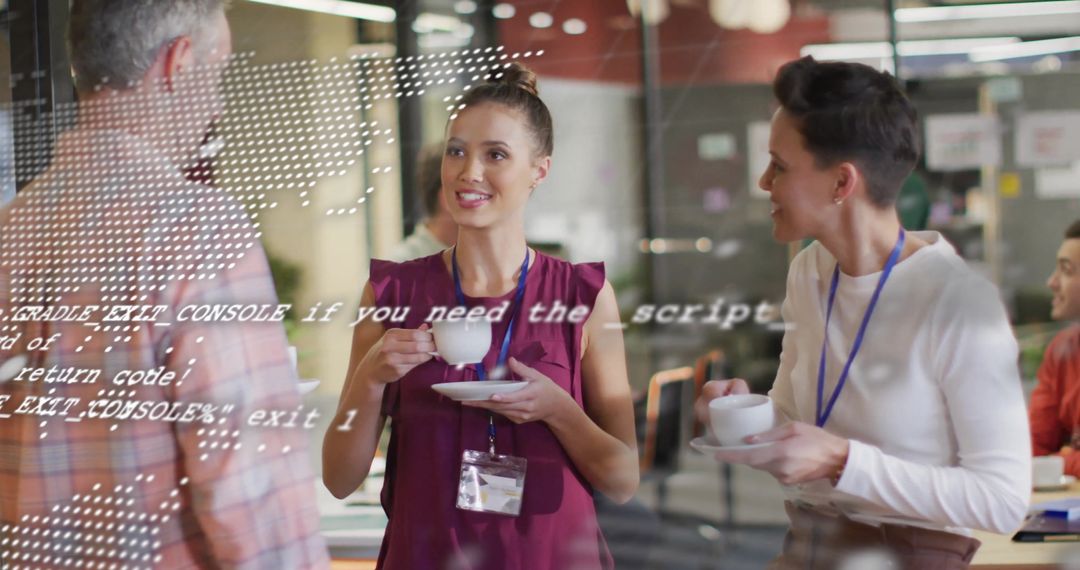 Business Team Collaborating with Digital Finance Overlay