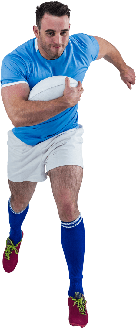 Focused Rugby Player in Action with Transparent Background