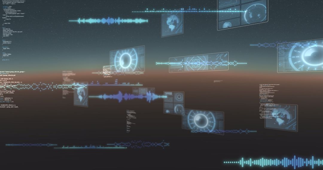 Digital Interface with Floating Data Visualization Screens