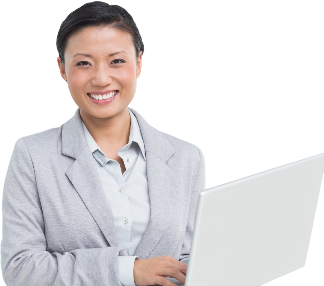 Businesswoman Holding a Laptop in Transparent Overlay - Download Free Stock Images Pikwizard.com