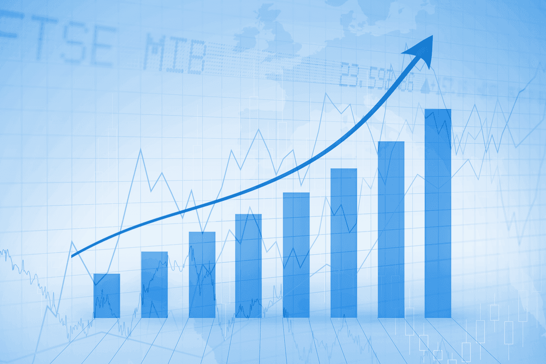 Blue Financial Growth Chart with Rising Arrow Illustrating Investment Success