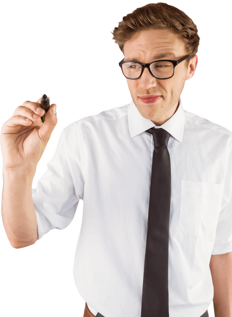 Transparent Geeky Businessman Using Marker with Focused Expression - Download Free Stock Images Pikwizard.com