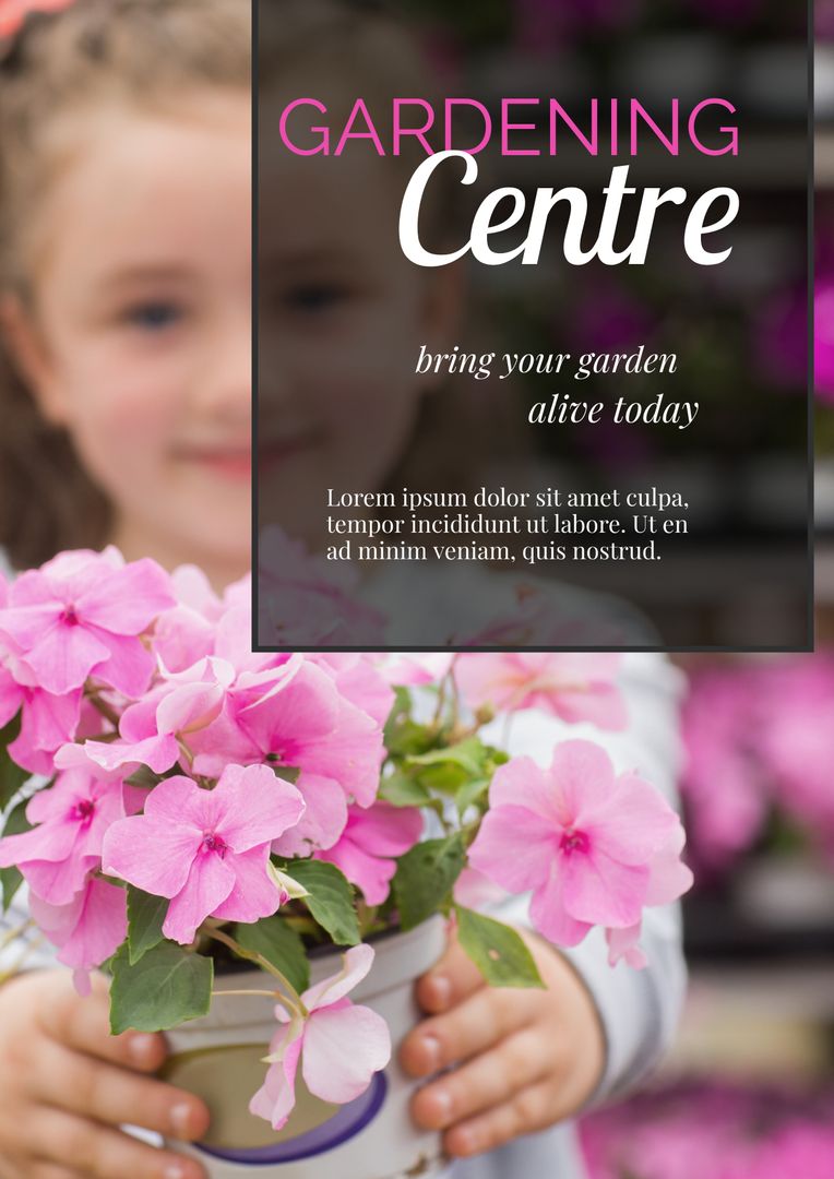 Vibrant Pink Flowers in Garden Center Advertisement