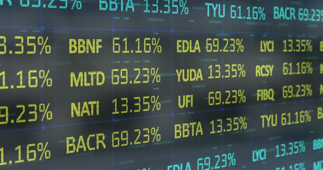 Stock Market Trading Screen with Numeric Display for Financial Analysis