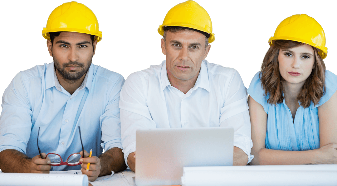 Transparent Image of Diverse Architects Collaborating in Office