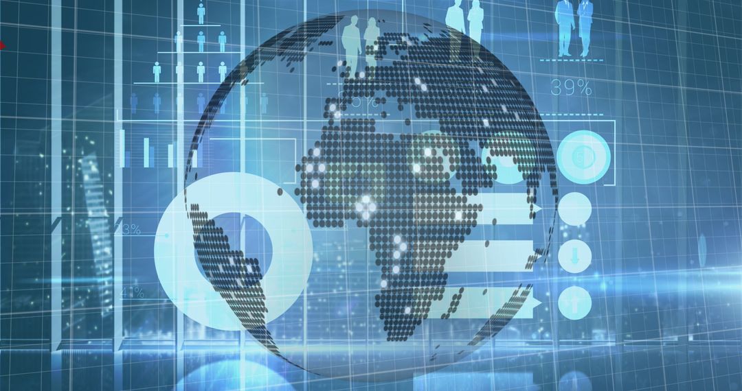 Futuristic Digital World Interface with Spinning Globe