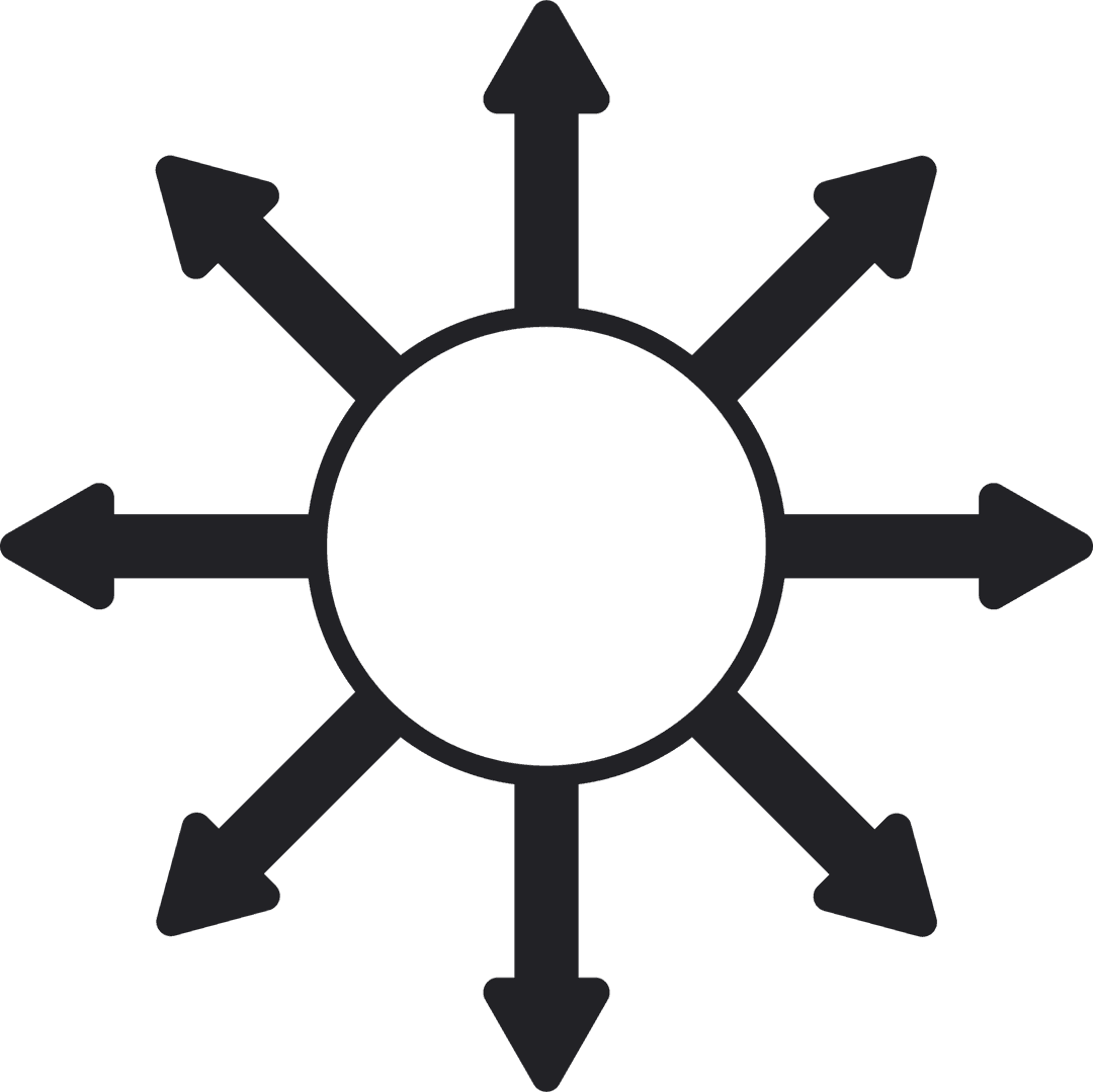 Vector Circle with Eight Black Arrows on Transparent BG