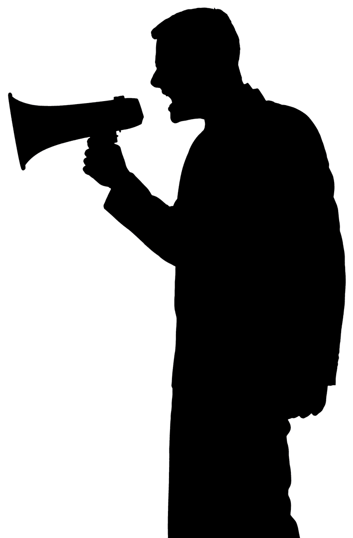 Transparent Silhouette of Man Shouting into Megaphone