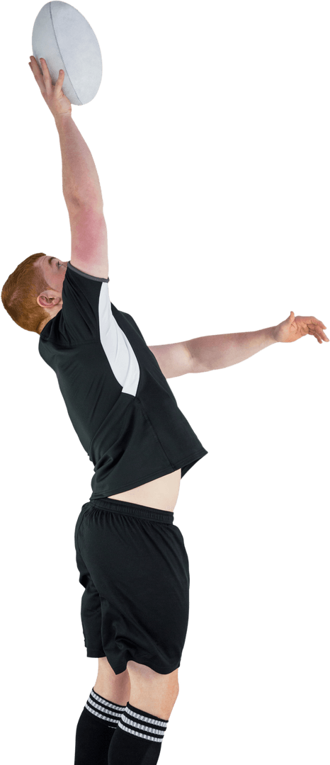 Transparent Rugby Player Reaching to Catch Ball