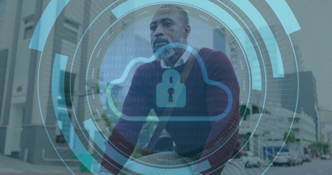 Senior Man Connected to Futuristic Cloud Computing Technology