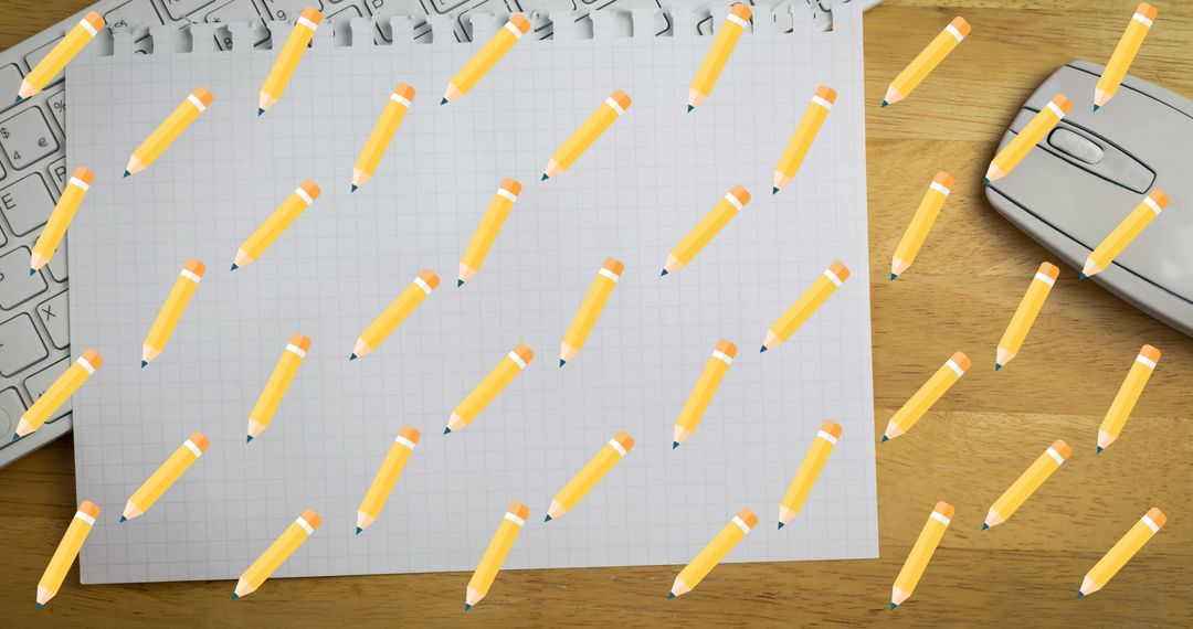Pencil Icons Overlay on Notebook for Learning Concept