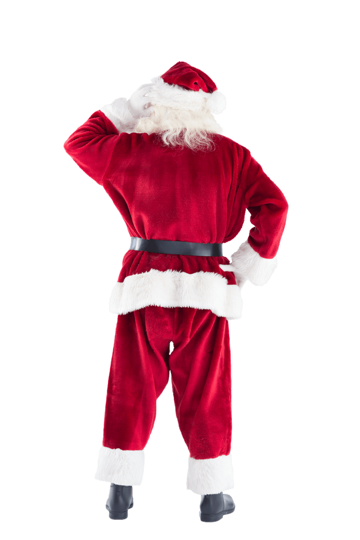 Santa Claus Scratching Head Seen From Behind In Confusion