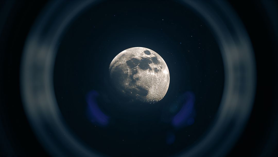 Craters of Half Moon Glimpsed Through Telescopic Lens