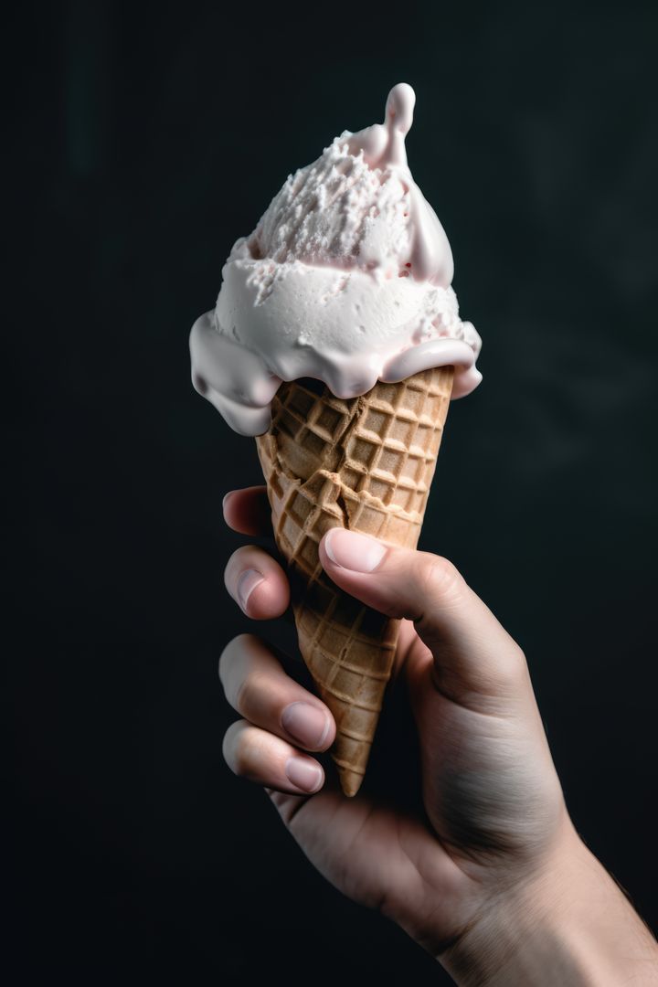 Hand of caucasian woman holding white ice cream in cone, created using generative ai technology - Free Images, Stock Photos and Pictures on Pikwizard.com