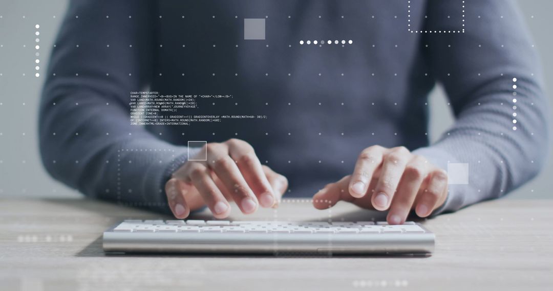 Person Typing on Keyboard with Digital Data Overlay