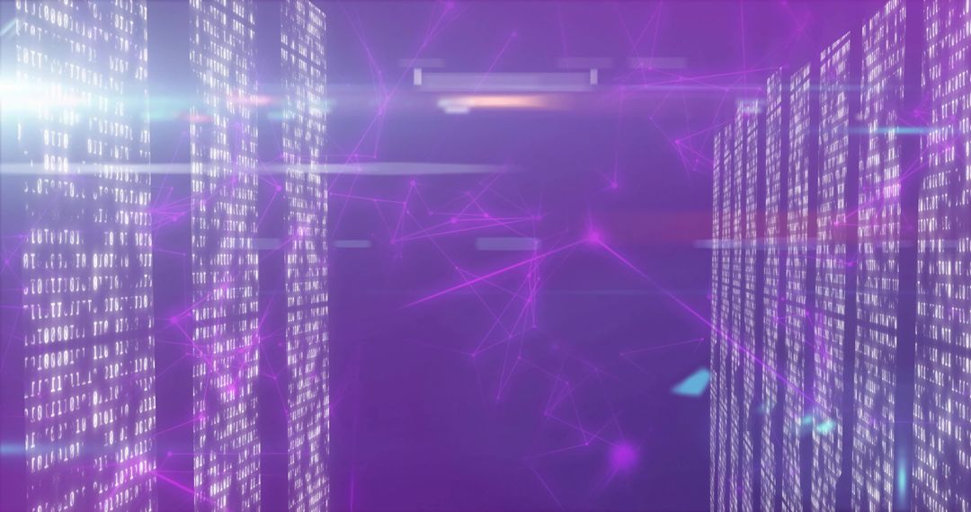 Futuristic Digital Data Corridor with Cascading Binary Panels