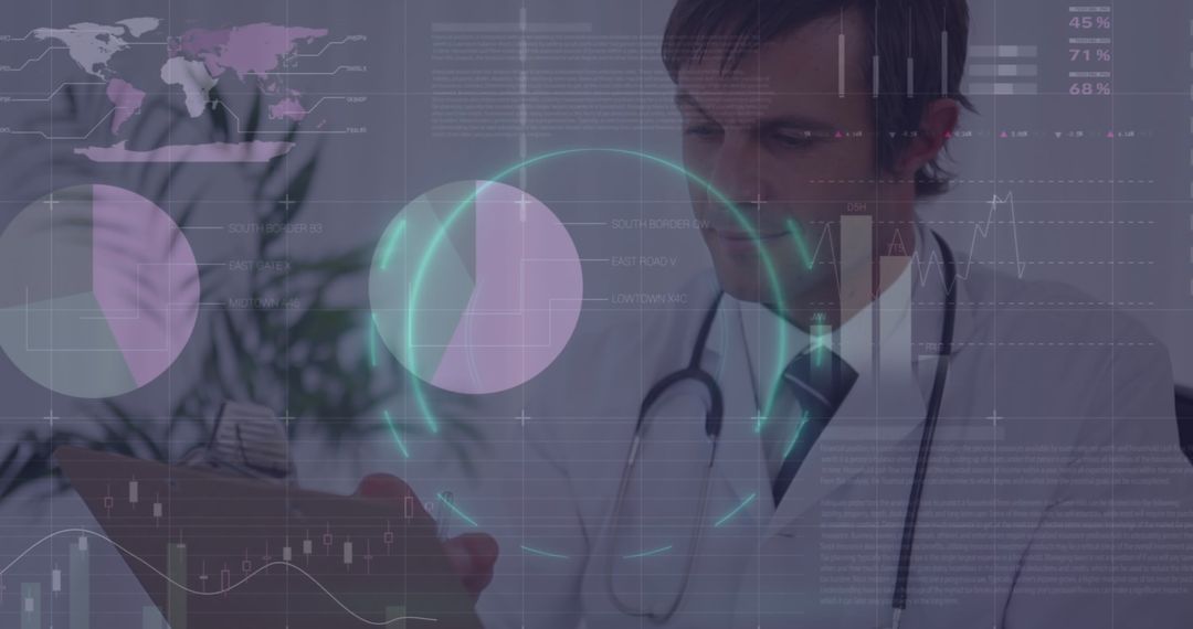 Doctor Analyzing Data with Digital Medical Interface