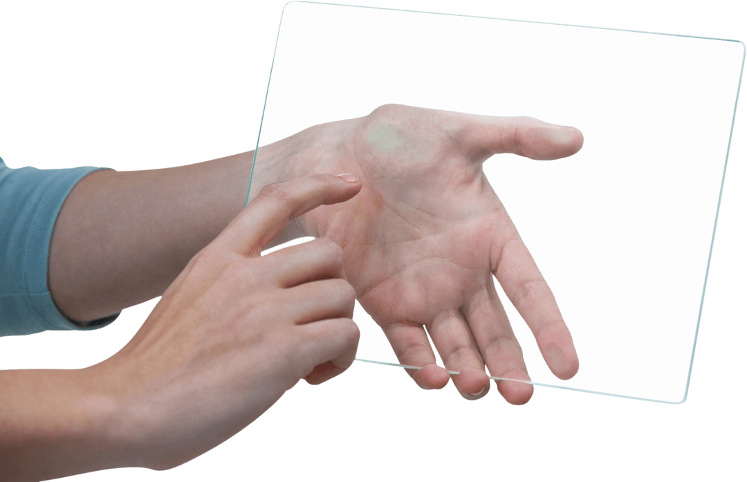 Businesswoman Hands Holding Transparent Tablet Interface