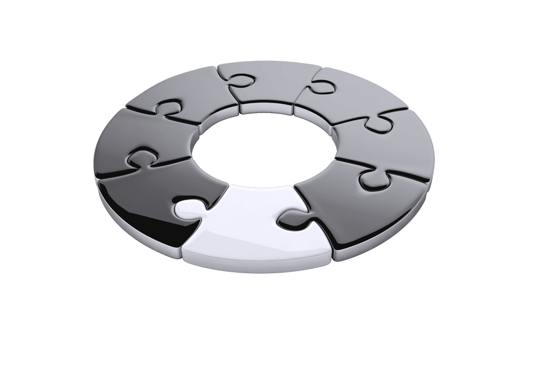 Circular Black and White Jigsaw Puzzle on Transparent Background